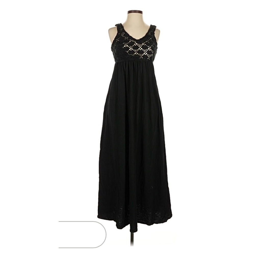 Aerie Maxi Dress Large Black Excellent Crochet Bodice V-Neck Cotton Sleeveless